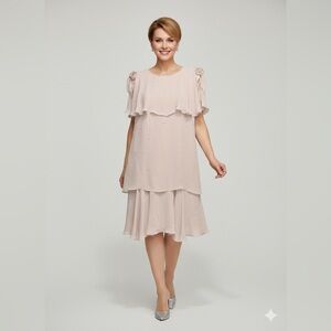 Vintage Patra Formal Floral Dress Pink Chiffon Tiered Midi Mother of the Bride